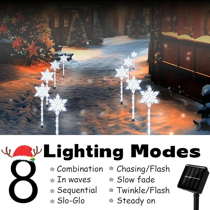 Snowflake Solar Christmas Pathway Lights Set of 5 LED Outdoor Stake Lights Waterproof Christmas Decorations for Garden Yard Lawn Walkway Patio Decor (5pcs Cold White)