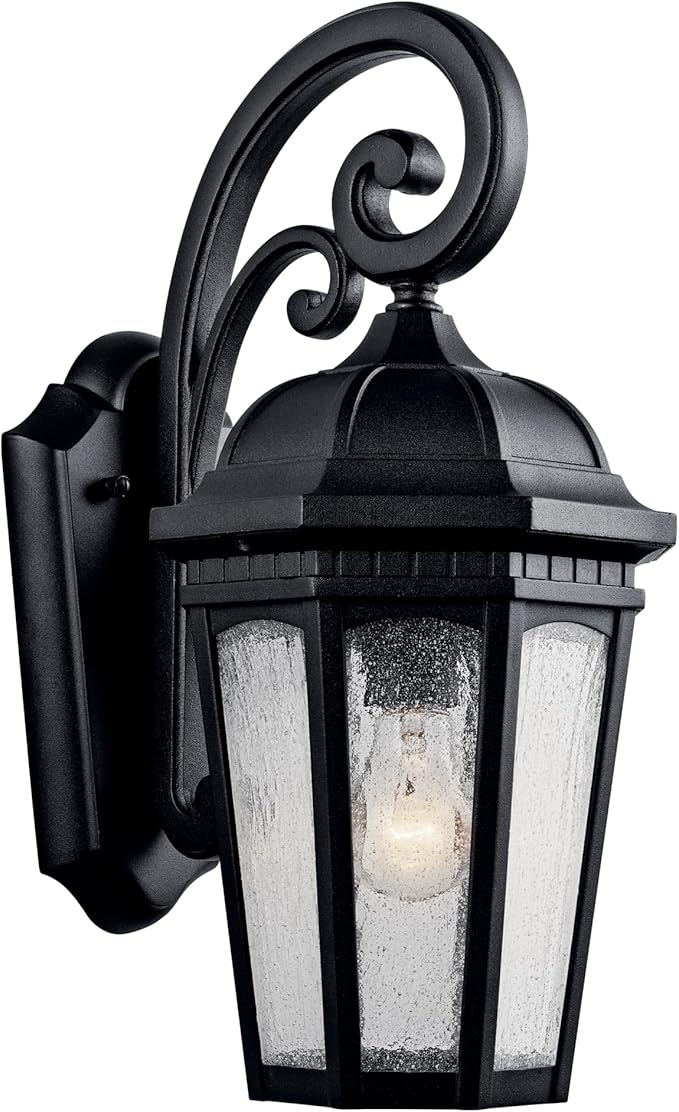 Kichler Courtyard 17.75 1 Light Outdoor Wall Light with Clear Seeded Glass in Textured Black