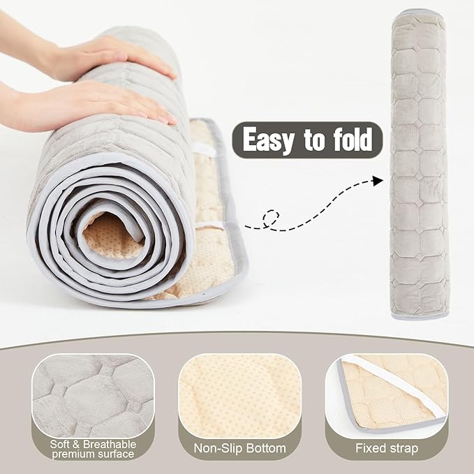 2 Pack Cot Mattress Topper Pad Quilted Foam Camping Single Soft Portable Sleeping Topper with Storage Bag Waterproof Non-Slip Bottom for Camp Cot Rv Bunk Narrow Twin Beds 75 x 30 Inch