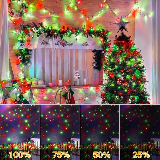Ollny Christmas Lights 500LED 164FT Long Christmas Tree Lights with 8 Modes Remote Timer IP44 Waterproof Outdoor Christmas Lights for Tree House Yard Outside Xmas Decorations (Red+Green)