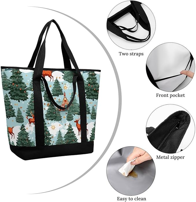 Insulated Shopping BagLarge Reusable Cooler Bags Christmas Holiday Printed Foldable Shopping BagTravel Waterproof Shoulder Bag