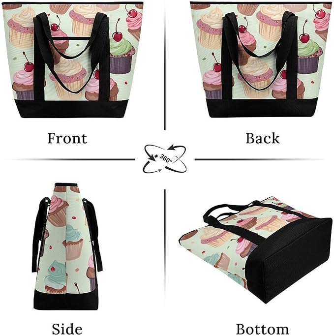 Insulated Shopping BagLarge Reusable Cooler Bags Cupcake Printed Foldable Shopping BagTravel Waterproof Shoulder Bag