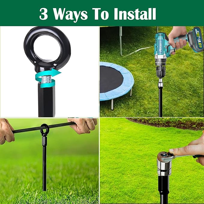 18 inch Ground Anchors Srew in Heavy Duty Earth Shed Anchor Kit Trampoline Stake Hook for Dirt Swing Sets Playset Tent Canopy Carport Mobile Home Tie Down 6 Pack