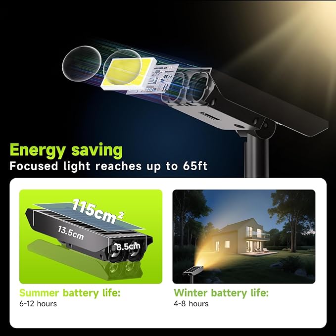 Solar Spotlights Outdoor Waterproof- 2 IN 1 Solar Spot Lights Outdoor with 2 Lighting Modes &amp PC Light Guide Column for Garden Yard Pathway | Warm Yellow 3000k Spotlights | IP65 Waterproof | 12 Pa