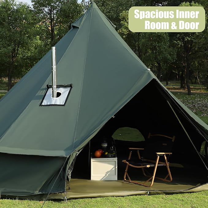 Luxury Cotton Bell Tent Yurt Canvas Tent with Stove Jack 4/6/8 Person Family 4 Season Camping