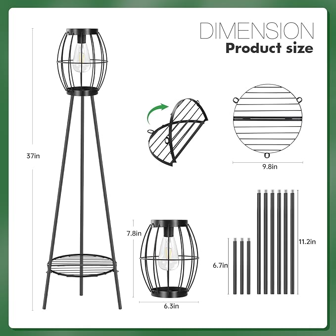 2 Pack Solar Lights Outdoor with Plant Stands Solar Floor Lamp Solar Powered Street Light Metal Tripod Deck Lights Patio Decor for Garden Yard Pathway Driveway Porch