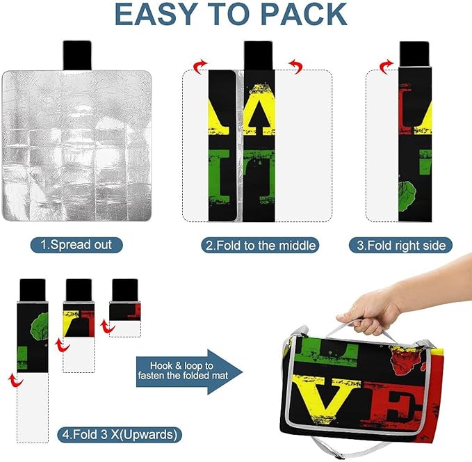 Rasta Jamaican Reggae Lover Waterproof Outdoor Picnic Blanket Sandproof Beach Mat for Camping Hiking Grass Travelling