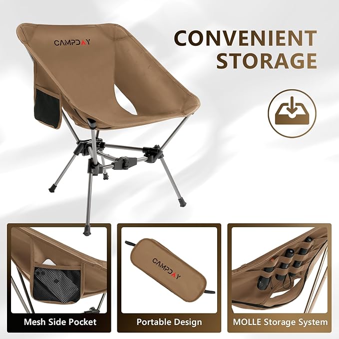Camping Chair Backpacking Portable Hiking Ultralight Small Lightweight Folding Chair for Outdoor Camp Beach Picnic Concert Supports 330lbs (Khaki1PCS)
