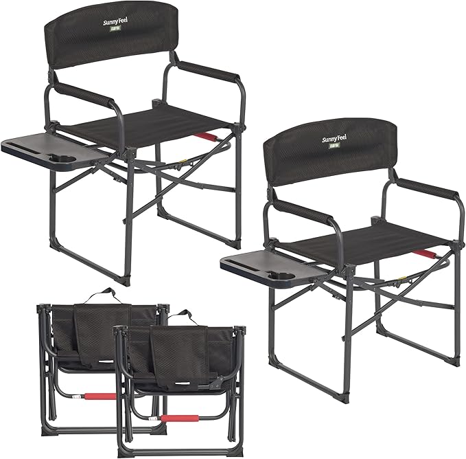 SUNNYFEEL Camping Directors Chair Heavy DutyOversized Portable Folding Chair with Side Table Pocket for Beach FishingTripPicnicLawnConcert Outdoor Foldable Camp Chairs