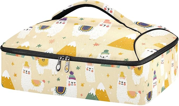 Casserole Carrier Likable AlpacasInsulated Casserole Carrier for Hot or Cold Food Thermal Lunch Tote for Potluck Parties Picnic Beach Fits 9 x 13 Inches Baking Dish