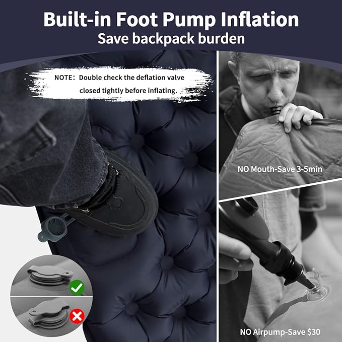 Camping Double Sleeping Pad Self Inflating Sleeping Mat with Pillow Built-in Foot Pump 2 Person Portable Camping Air Mattress for Backpacking Hiking Traveling TentBeach