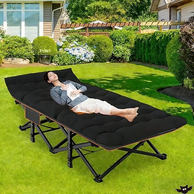 Camping bed with a load capacity of 560/660/760 lbs with a mattress and a storage bag. It is a foldable and easy-to-store guest bed A version without a mattress is also available (Black 660lbs)