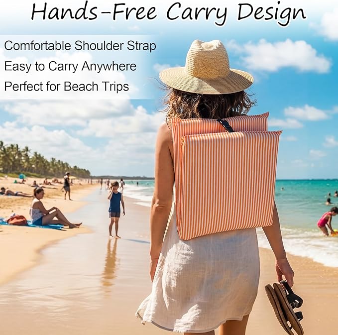 Karenhi Foldable Beach Chair Portable Collapsible Adjustable Beach Floor Chair Portable Ground Seating Backpack Carry Lightweight Sand Seat Light Weight Lazy Seat for Travel Yard Lawn