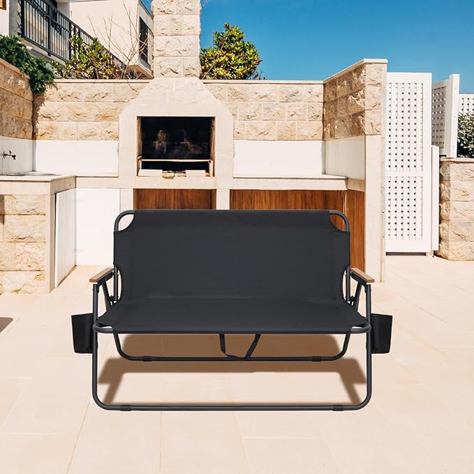 BDL Oversized Double Camping Chair Loveseat Heavy Duty Two Person Camp Chair Folding Lawn Chairs with Armrests for Outdoor Travel Patio Beach
