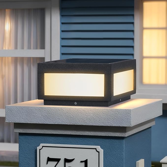 9.84 Solar Post Lights 3000K LED Solar Pillar Lights Outdoor IP54 Waterproof Outdoor Lamp Post Light Dusk to Dawn Column Lighting for Posts Fence Outside Entrance Yard Patio Driveway