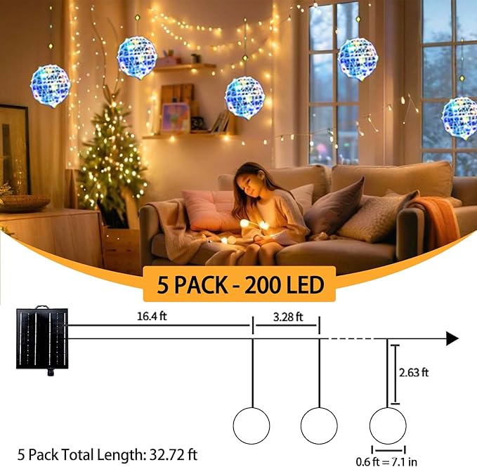 200LED Solar Christmas Ball Lights for Outdoor Trees – Waterproof Globe String Lights with 8 Lighting Modes Solar Sphere Lights Holiday Decor for Tree Garden Porch (Multicolor 5pc)
