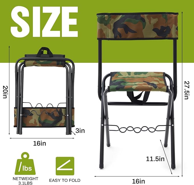 Wenqik 2 Pcs Summer Folding Fishing Chair with Rod Holder Hunting Camping Chairs for Adults Outdoor Portable Folding Chair for Men Women Ice Fishing Lawn Patio Garden Beach Gifts (Camouflage)
