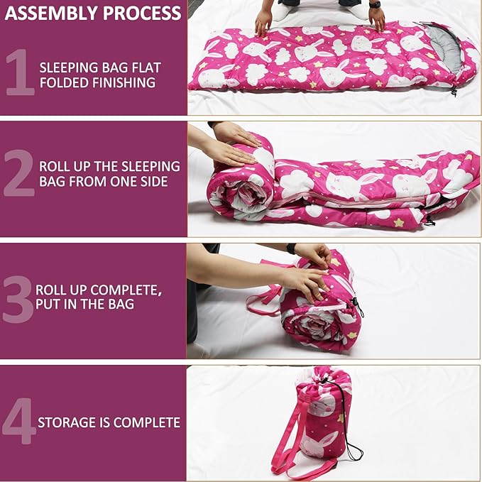 Kids Sleeping Bags - Camping Sleeping Bags with Carry Bag - Compact Sleeping Bag for Hiking Backpacking 3 Season Warm &amp Cool Weather Lightweight Waterproof Outdoor Travel for Boys Girls