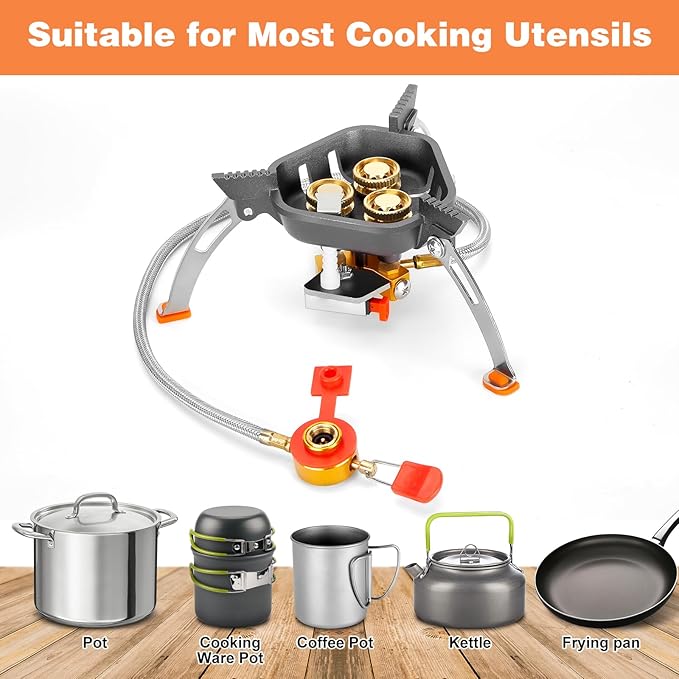 WADEO 7200W Windproof Camping Stove Camping Gas Stove with Piezo Ignition Two Fuel Canister Adapter Carry Case Portable Stove Backpacking Stove for Outdoor Backpacking Hiking and Picnic
