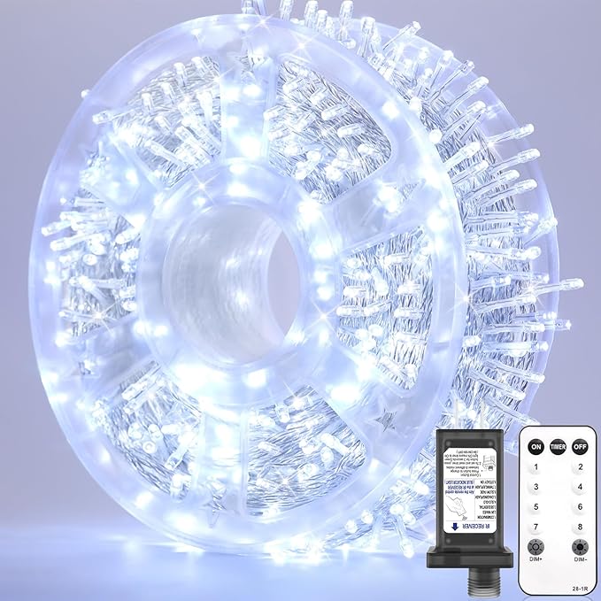 246FT 600 LED Christmas Lights Outdoor Indoor Waterproof 8 Modes String Lights for Outside Cool White Christmas Tree Lights Plug in for Outside Bedroom Wedding Party Holiday Decorations