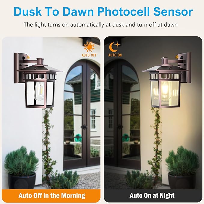 Compact Bronze Outdoor Lights for House Dusk to Dawn Exterior Lighting Fixtures Outdoor Wall Lights for House Garden Entryway Doorway Anti-Rust Waterproof E26 Socket 2-Pack