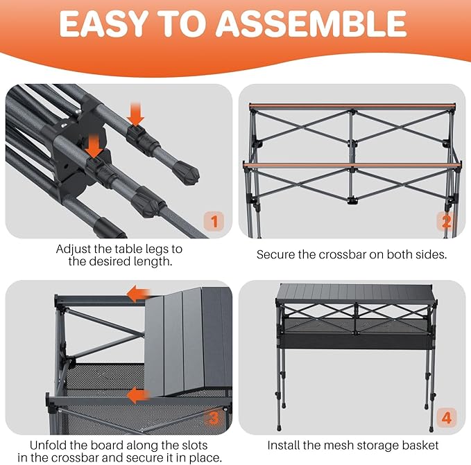 FUNYKICH Folding Camping Table(L39.4''xW19.7'') Aluminum Roll-up Portable Picnic Table with 2 Adjustable Height Large Storage and Carrying Bag for Picnic Camping BBQ Party Backyard Beach