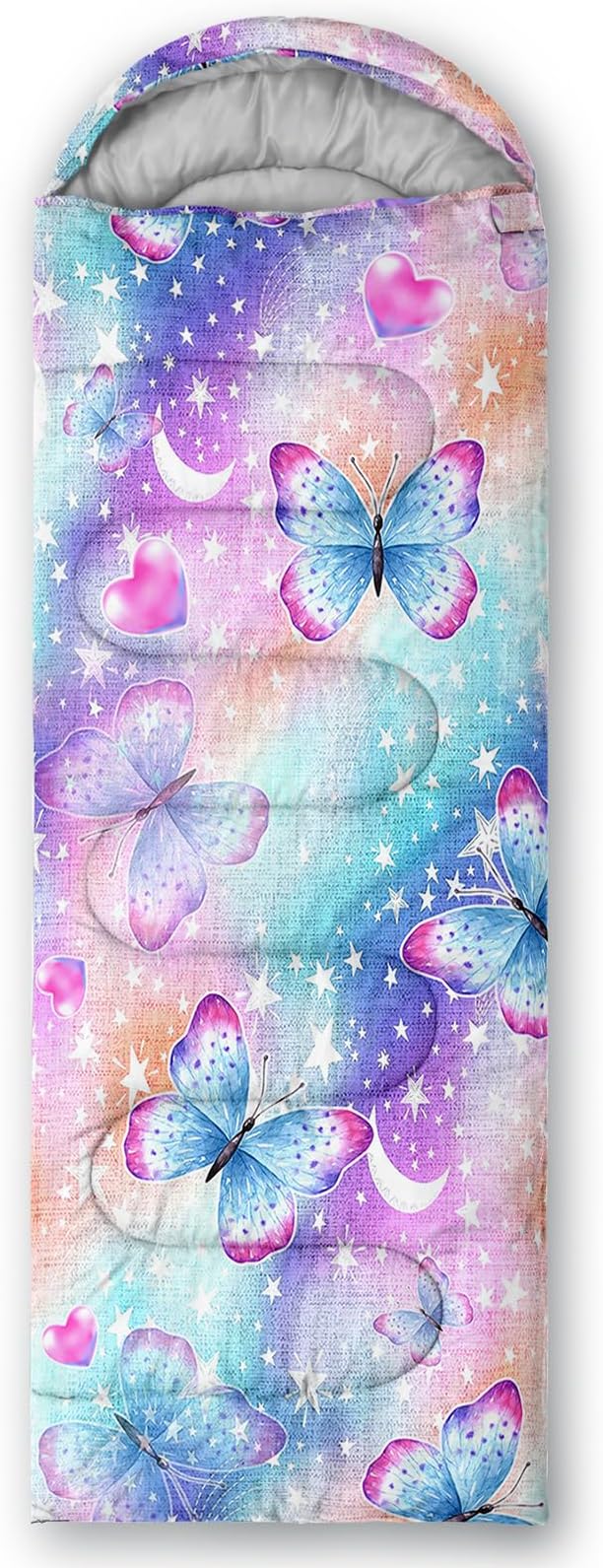 QOOMO Colorful Butterfly Printed Camping Sleeping Bags3 Season Warm &amp Cool WeatherLightweightWaterproof Sleeping Bags for Adults &amp KidsTravelingand OutdoorsCamping Gear Equipment31x90in