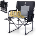 EVER ADVANCED Camping Directors' Chair with Side Table Portable Folding with Compact Size Heavy Duty Lawn Chair with Pocket for Camping Lawn Sports and Fishing 400lbs Black