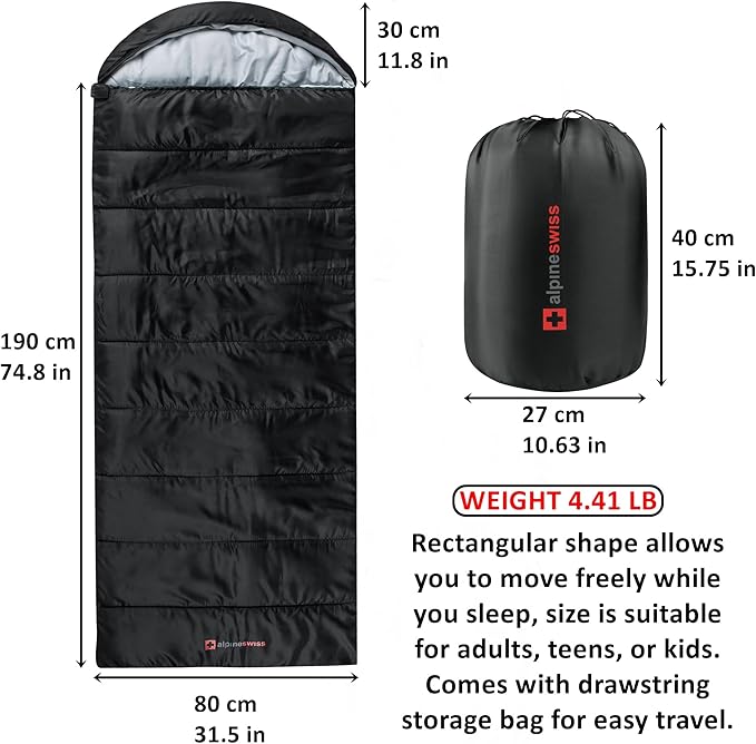 Alpine Swiss 0°C (32°F) Sleeping Bag Lightweight Waterproof with Compression Sack Adults All Seasons Camping Hiking Backpacking Travel Outdoor Indoor