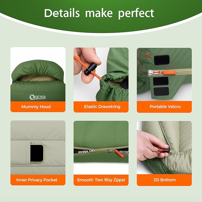 XL Sleeping Bag-600 Fill Power Down Sleeping Bag for Adults Ultralight Ideal for Backpacking Camping Hiking