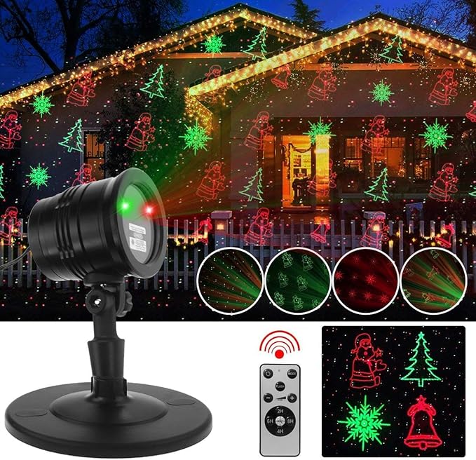 Christmas Projector Lights Outdoor Led Christmas Laser Lights Landscape Spotlight Red and Green Star Show with Rf Wireless Remote Christmas Decorative for Outdoor Garden Patio Xmas Holiday Party