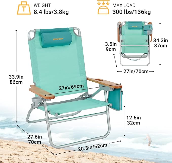 #WEJOY Folding Webbed Lawn Beach Chair - Heavy Duty Portable Outdoor Chair with Hard Armrest for CampingGardenConcertsFestivals and Sand Picnic BBQ265 LBS