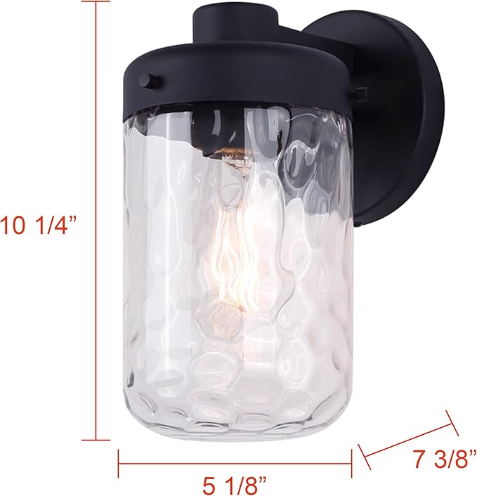 Juno Outdoor Downlight – Black Finish Clear Textured Glass 1-Light Exterior Wall Fixture– Modern Outdoor Lighting for Patio Entryway Garden