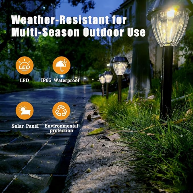 Vintage Solar Lights Outdoor Glass &amp Metal Solar Pathway Lights 4 Pack IP65 Waterproof Cool White Garden Lights for Walkway Yard Patio Driveway