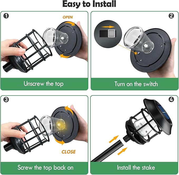 Solar Pathway Lights 8PK - Outdoor Garden Yard Landscape Lights Waterproof Auto-on/Off for Lawn Patio Walkway - Warm Light (Black)