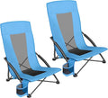 SONGMICS Set of 2 Portable Beach Chairs for Adults Max. Load 330 lb Each High Backrest Cup Holder Lightweight Heavy-Duty Light Blue UGCB067Q01V1