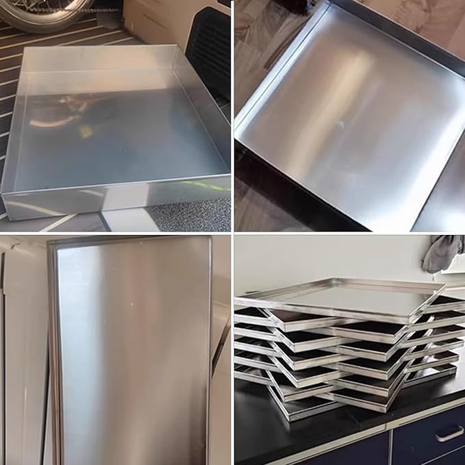 Durable Stainless Steel Drain Pan for Washing Machines - 24x8in Floor Protection Tray Rectangular Oil Change Pan Heavy-Duty Washer Tray (60x20cm)