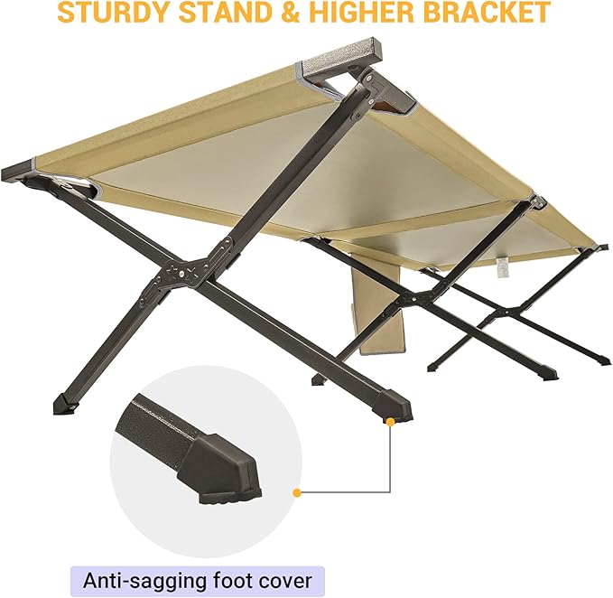 Kingcamp Camping Cot Portable Sleeping Cot for Adults Heavy Duty 81x 30 Oversized Camp Cots with Pocket Folding Outdoor Camping Bed for Travel Camp Beach HikeOutdoor and Indoor Use(Beige)