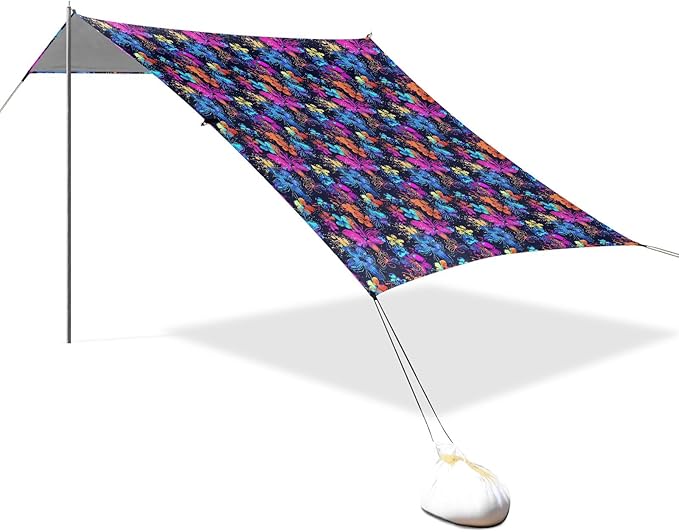 Camping Sun Shelters Pattern Blue and Pink Flowers Print Beach Canopy 126 * 110.2in