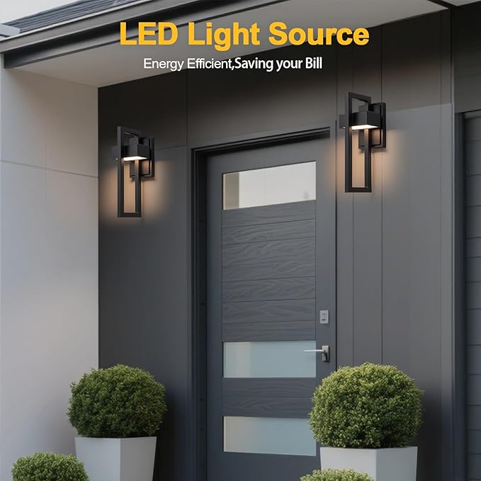 Outdoor Wall Lights Modern LED Exterior Lighting Fixtures 3000K 15W Outdoor Wall Sconce for Porch Matte Black Outside Wall Mount Lights for Front Door House Garage Indoor. (2 Pack)