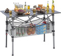 Portable Camping Table with Adjustable Height Legs Lightweight Aluminum Roll-up beach tables for sand foldableFolding Picnic Table Large Storage Basket for Outdoor camping (Black Medium 37)