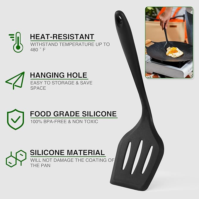 Camping Essentials Cookware Cooking Utensils Set - Portable Camp Kitchen Mess Kit Outdoor Accessories Stainless Steel &amp Silicone Camping Gear Equipment for RV Picnic GrillBlack