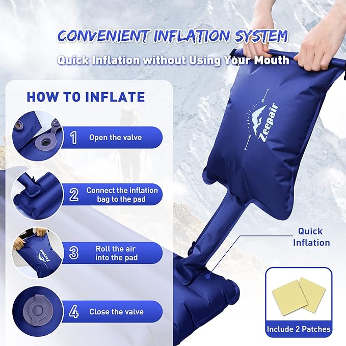 Double Camping Sleeping Pad Ultralight Waterproof Inflatable 2-Person Sleeping Mat with Inflation Bag Lightweight Portable Air Mattress for Outdoor Backpacking Hiking Car Traveling Tent (Navy)