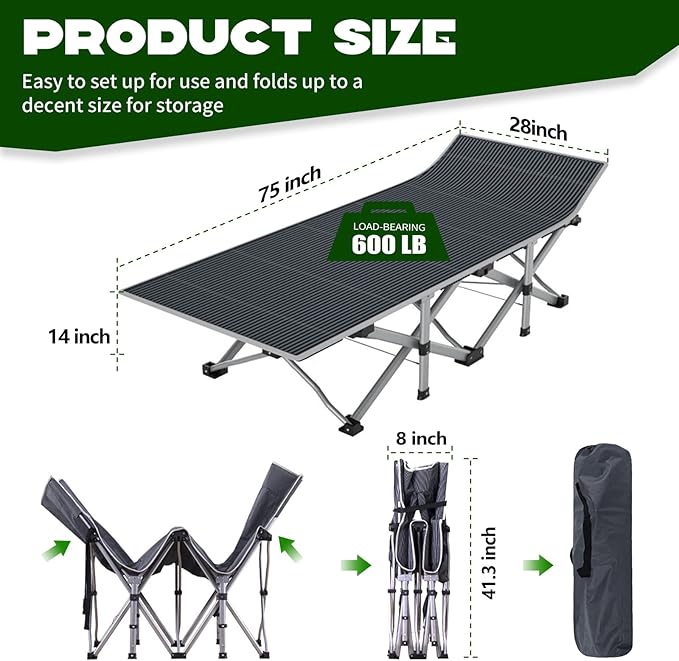 NAIZEA Folding Camping Cots for Adults Folding Cot with Mattress Camping Foldable Bed Portable Military Cot Double Layer Oxford Strong Heavy Duty Sleeping Cots for Camp Office Travel