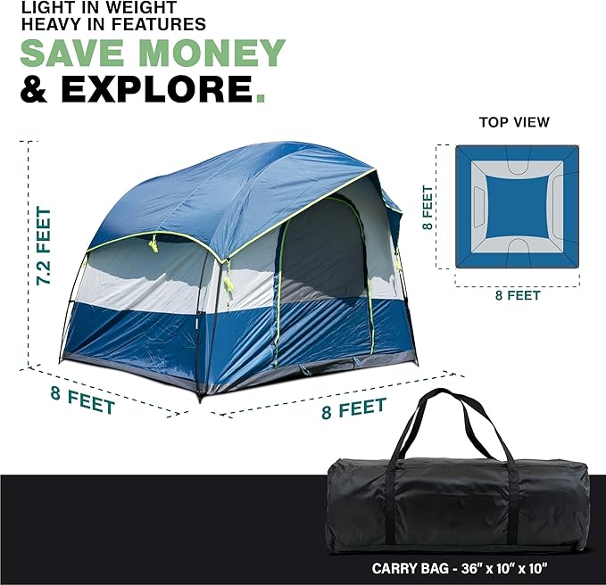 Universal SUV Camping Tent - Up to 8-Person Sleeping Capacity Includes Rainfly and Storage Bag - Car Tailgate Glamping Tent - 8'W x 8'L x 7.2'H Gray and Blue
