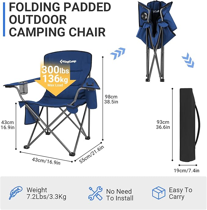 KingCamp Heavy Duty Oversized Comfy Folding Outdoor Portable Lawn Adults Bag Chair with Cooler for Outside Camp Sports Picnic Stadium…