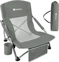 AKSOUL Folding Beach Chair for Adults: Low/High Back Chairs with Carry Bag - Extra Wide Seat Chair with Comfortable Pillow &amp Storage Pocket (1 Pack &amp 2 Pack Blue)