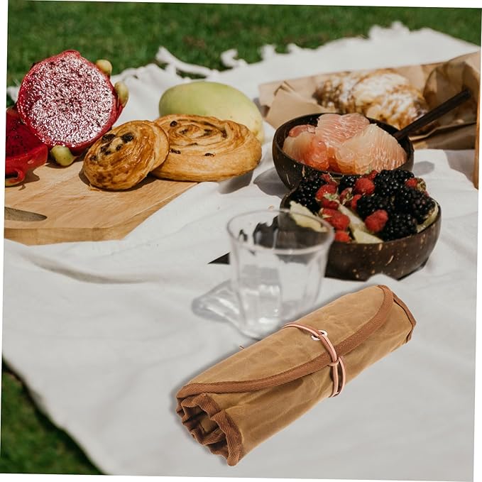Portable Cutlery Set with Folding Tableware Pouch for Camping Picnics and Outdoor Activities Includes Elegant Dinnerware Bag Dishwasher Safe Utensils Easy Storage