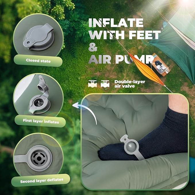 Camping Mattress Sleeping Pad for Outdoor Camping Ultra-Light Inflatable Camping Bed with Built-in Pillow - Air Pad Carry Bag - Compact &amp Lightweight Camping Gear Essentials