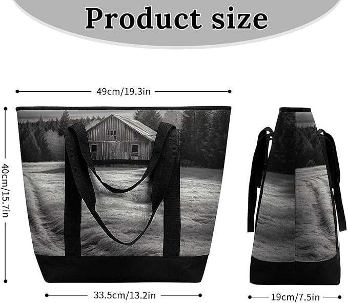 Insulated Shopping BagLarge Reusable Cooler Bags Barn Black And White Printed Foldable Shopping BagTravel Waterproof Shoulder Bag